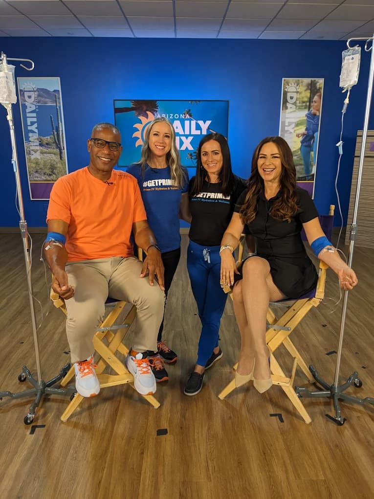 Prime IV Mesa guests receiving IV therapy during a segment on Arizona's Daily Mix TV show